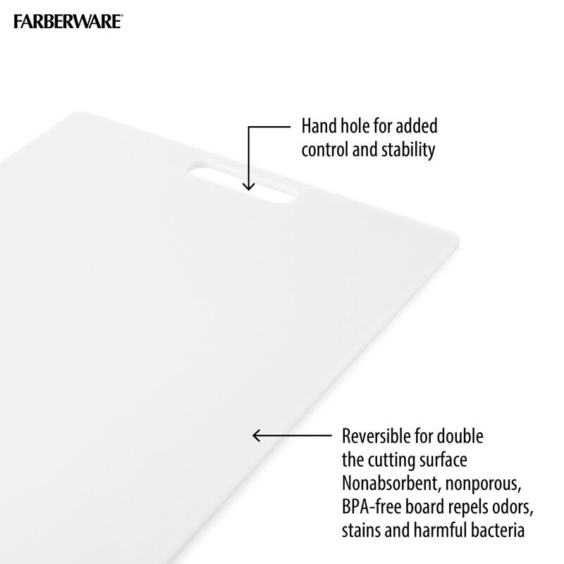 Farberware 3 Pieces Plastic Cutting Board Set, Rectangle, White